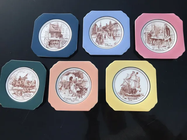 Rare Set Of 6 Syracuse OP Co Early American Plates Wall Street All Different