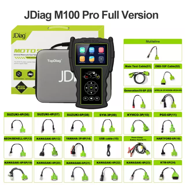 JDiag M100 Motorcycle Detector Scanner Code Reader Diagnosis Tool Battery Tester