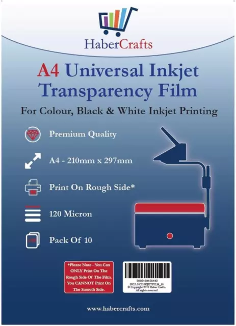 Universal Inkjet Transparency Film A4 Clear OHP Sheets Ink Jet Printer Acetate