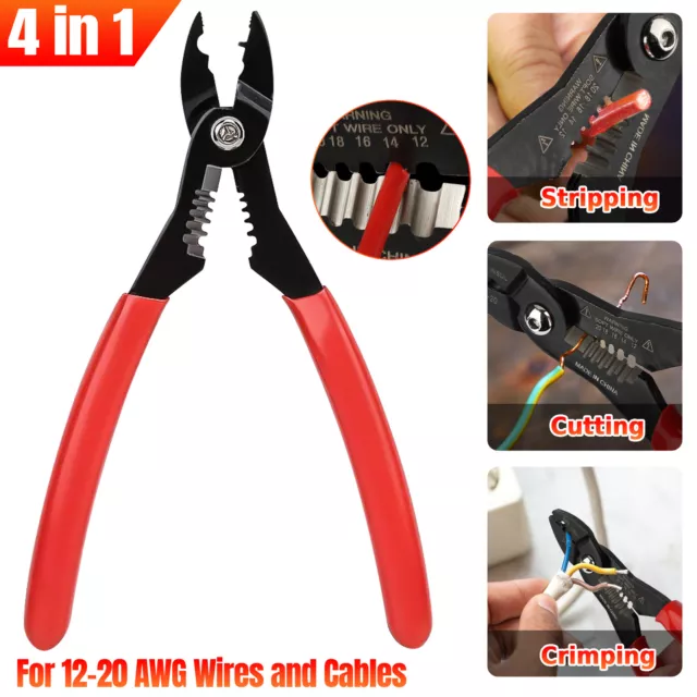 Professional Wire Cable Plier Crimper Stripper Cutter Gripping Tool for 12-20AWG