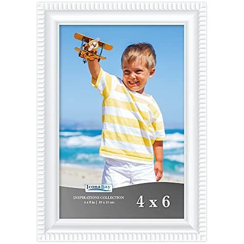 4x6 White Picture Frame Beautifully Detailed Molding, Contemporary Picture Fr...