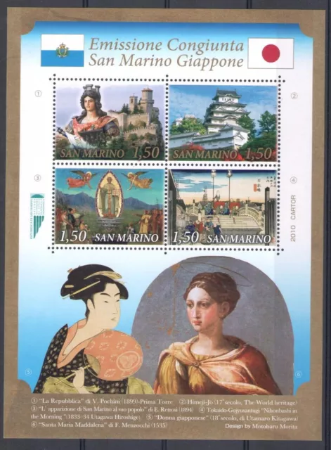 2010 San Marino, Joint Issue with Japan, 4 values, BF 106, MNH **