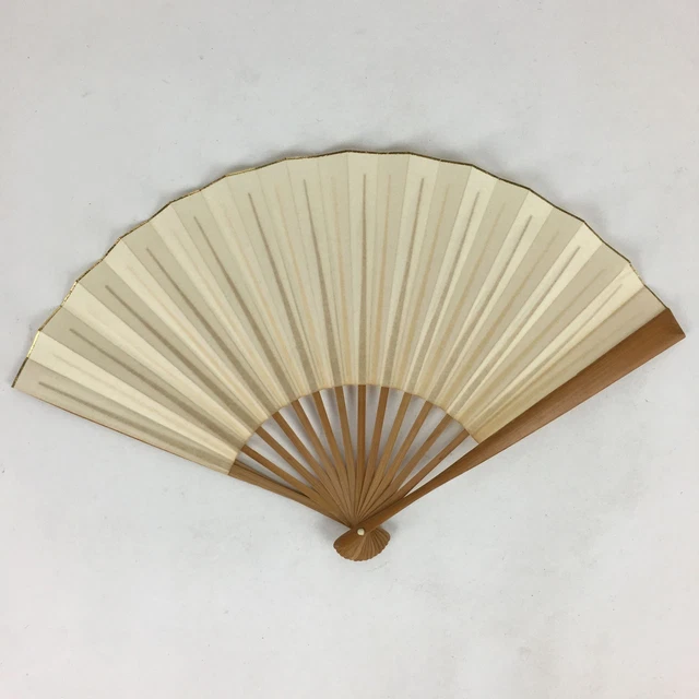 Japanese Folding Fan Vtg Sensu Bamboo Frame White Plain Paper 4D607