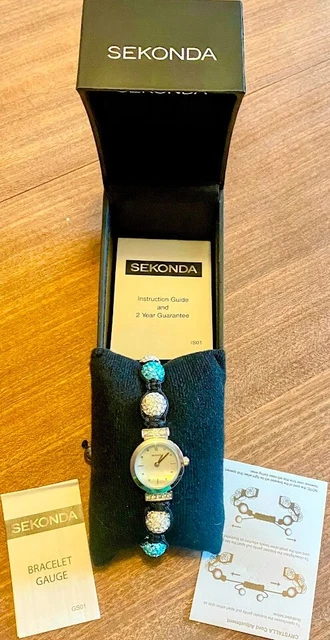 LADIES SEKONDA CRYSTALLA Watch Blue white diamante beads on
