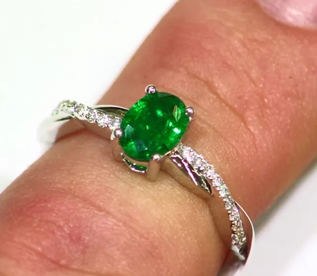 .69CT 14K Gold Natural Emerald White Cut Diamond Vintage Halo Engagement Ring