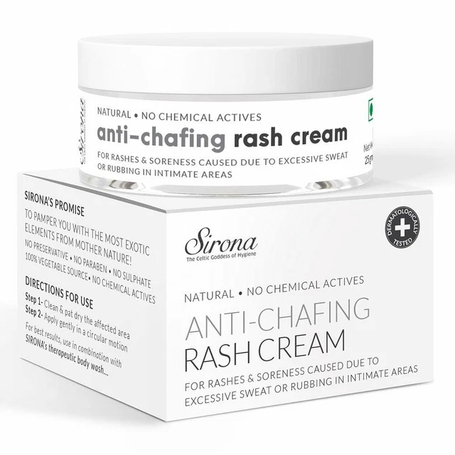 Sirona Natural Rash Cream - 25 gm per sfregamento a causa di cuscinetti sanitari, cosce pesanti,