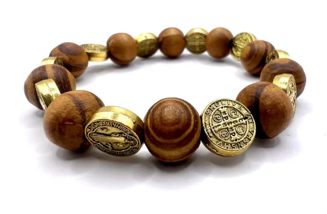 Handmade Olive Wood Catholic Christian Religious bracelet Rosary Beads Crucifix