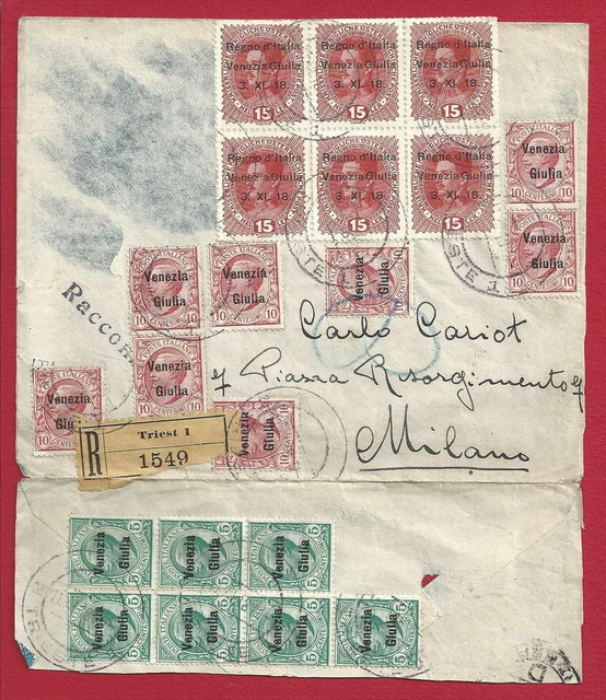 1918 Venezia Giulia, n.6 +21 +22 IN Blocks Su Letter Raccomandata Viaggiata