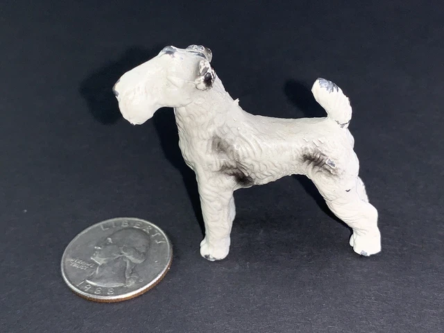 Vintage Cast Iron Mini Terrier Dog Figurine AIREDALE Small Animal Shadow Box