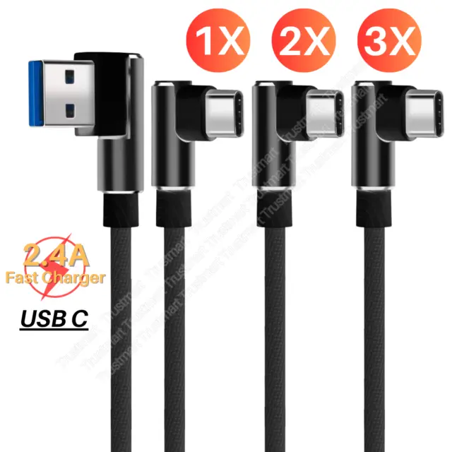 Type C To USB Cable 90Degree Right Angle Fast Charger Cord For Samsung iPhone 15