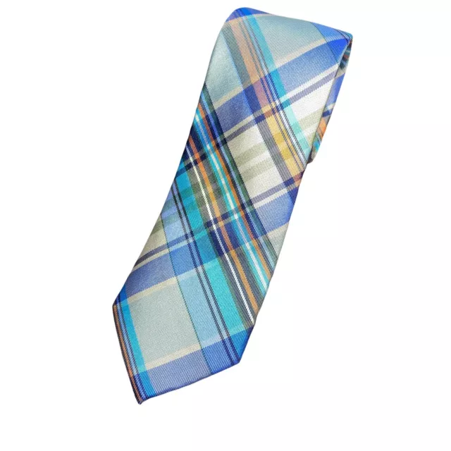 NWT Express Men's 100% Silk Plaid Multi Color Striped Narrow 2.75” Width Tie