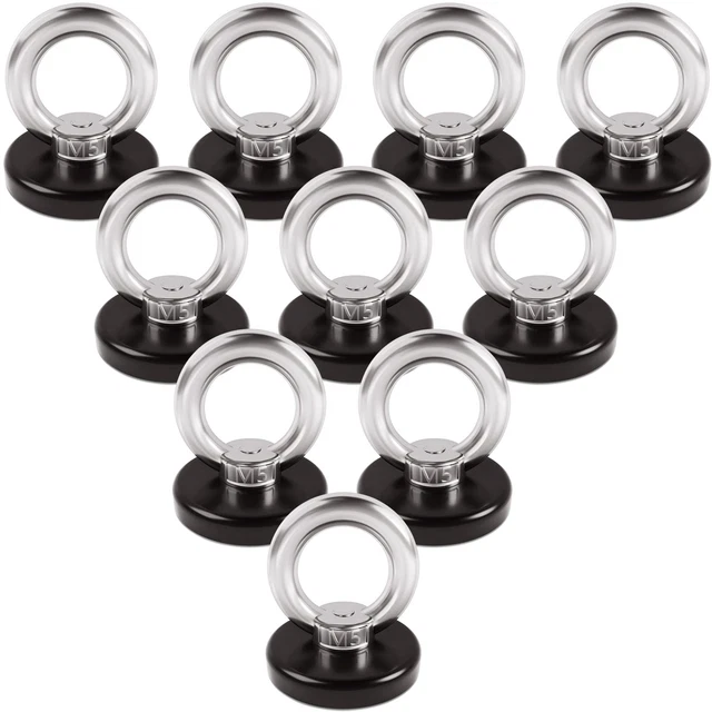 10 Pack Neodymium Magnets, Permanent Rare Earth Magnets with Eyebolt, 50 LBS ...
