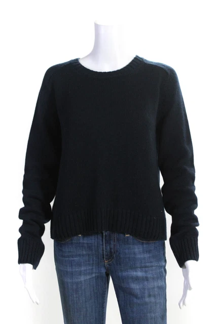 Christian Dior Womens Cashmere Embroidered Logo Back Sweatshirt Navy Blue FR 40