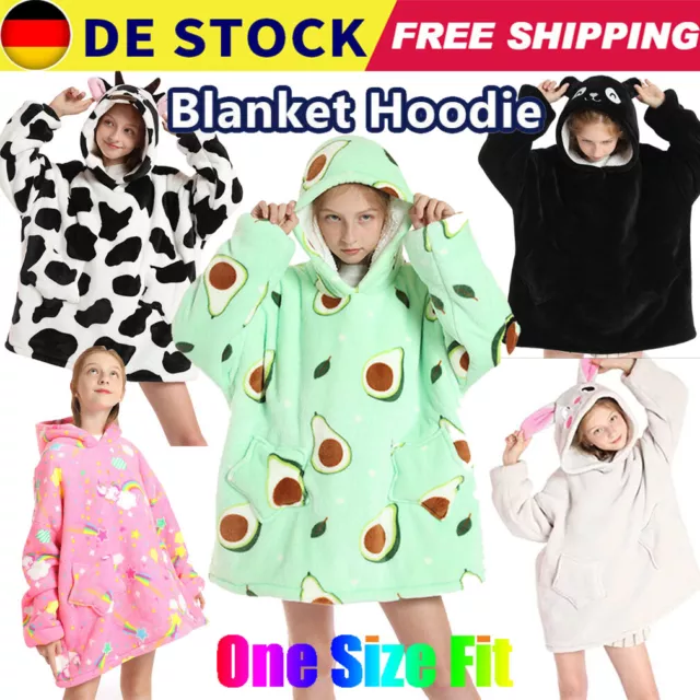 Kinder Mädchen Jungen Übergroße Hoodie Sweatshirt Plüsch Sherpa Decke Pullover♡