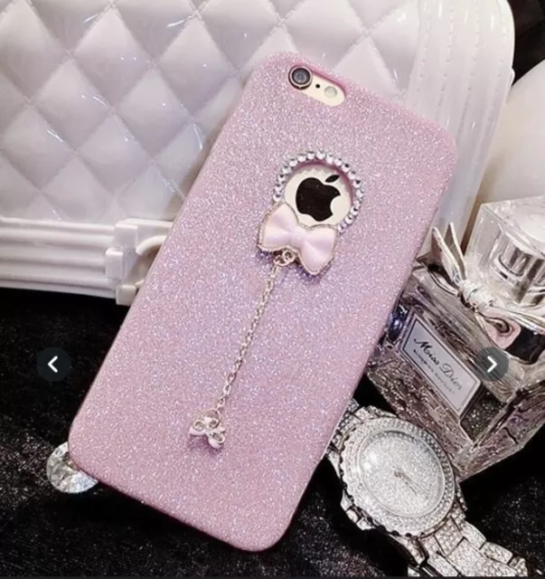 Luxury Diamonds Glitter Bow Pendant Soft Phono Case For iPhone 7 Rose Gold Color