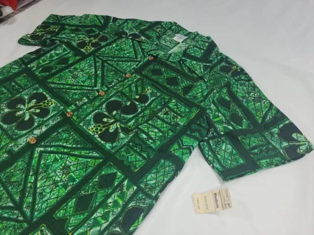 New! Vtg Hawaiian Styled In California JC Penny Tribal Print Shirt Medium Green 3