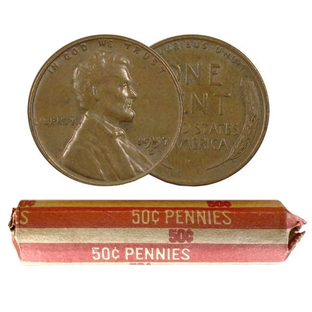 1x Roll Assorted Wheat Pennies (50) Various Years 1910 - 1950's