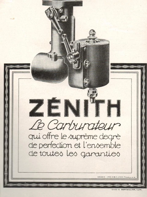 ▬► PUBLICITE ADVERTISING AD Voiture Car Carburateur ZENITH Zénith 1925