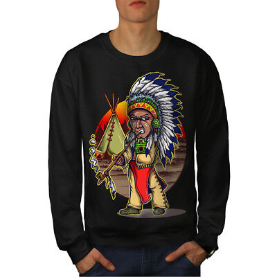 Wellcoda Native Indian Man Mens Sweatshirt, Cartoon Casual Pullover Jumper