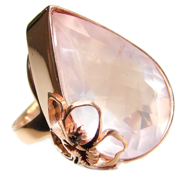 Authentic faceted Rose Quartz 18K Gold over .925 Sterling Silver handcrafted  ri