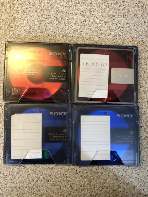 4 X Sony MD 80 MInidisc recordable audio mini disc Tabs Intact Bundle In Cases E