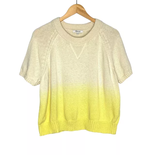 Madewell Womens Dip Dye Raglan Sweater Tee Size Medium Yellow Cream Short Sleeve