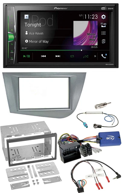 Volante Pioneer 2DIN DAB USB Bluetooth autoradio per Seat Leon 2005-2012 argento