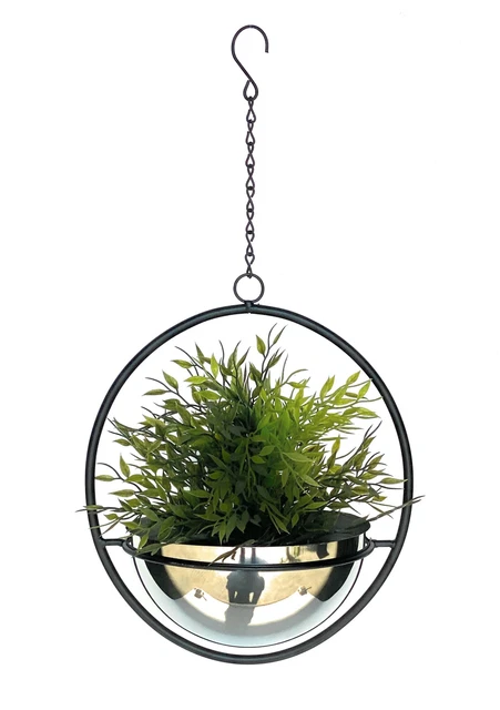 Blumenampel Innen Metall Wand Hängepflanzen 53 cm 96087 M mit Topf Silber Modern 3