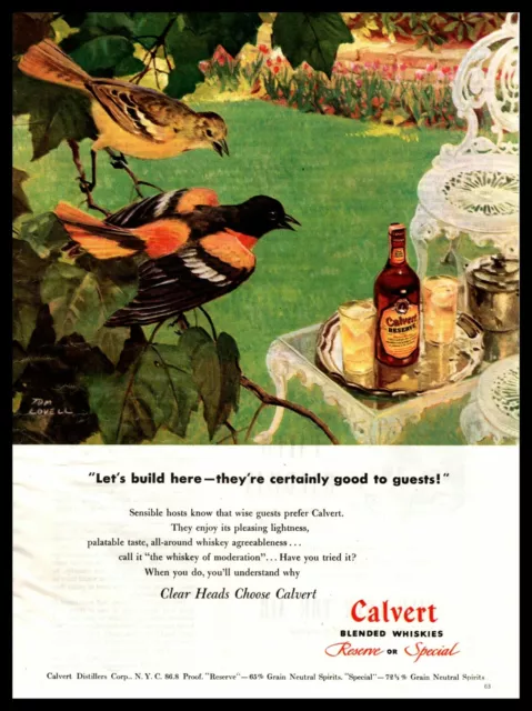 1947 Calvert Whisky Baltimore Oriole Birds Patio Furniture Tom Lovell Print Ad