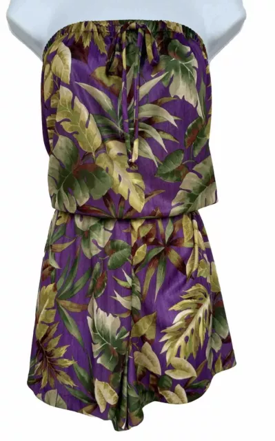 CW Classics Romper Shorts Purple Tropical Floral Strapless/Halter Size Large