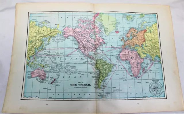 Cram's Atlas Map Page The World & North Pole Region 1899 Vintage