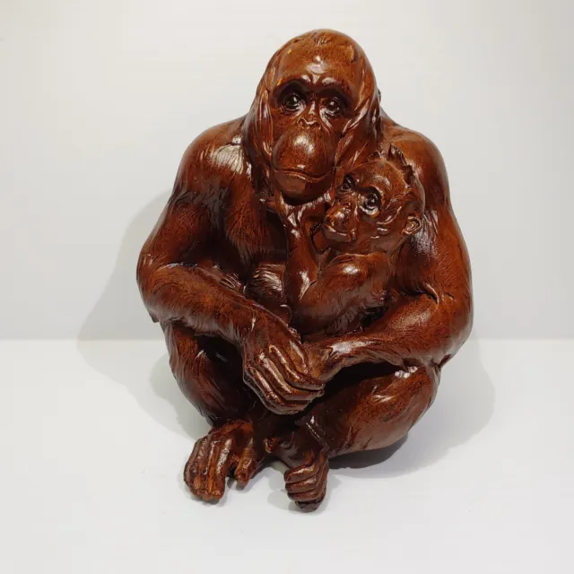 Orangutan Gorilla Ape Monkey W/ Baby Collectible Animal Wooden Figurine