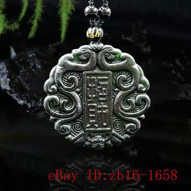 Jade Phoenix Pendant Necklace Gifts Jewellery Carved Black Green Amulet Natural