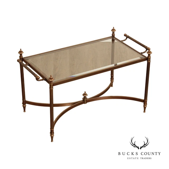 Maitland Smith Neoclassical 'Asher' Brass and Glass Cocktail Table Maitland Smith Neoclassical 'Asher' Brass and Glass Cocktail Table