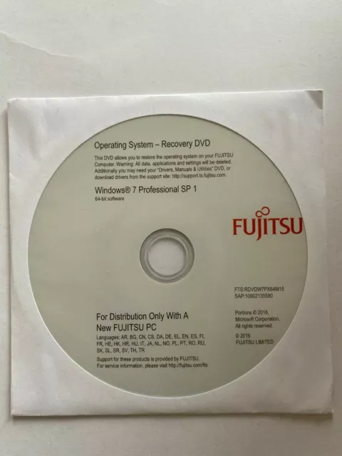 Fujitsu Windows 7 Professional SP1 Recovery DVD 64-bit 2016