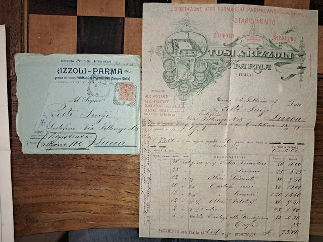 Rara 1897 Fattura Tosi & Rizzoli Prodotti Alimentari Parmigiano + Storia Postale