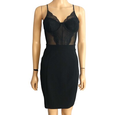 Haute Monde Womens Party Dress Bodycon Lace Mesh Sheer Underwired Size Medium