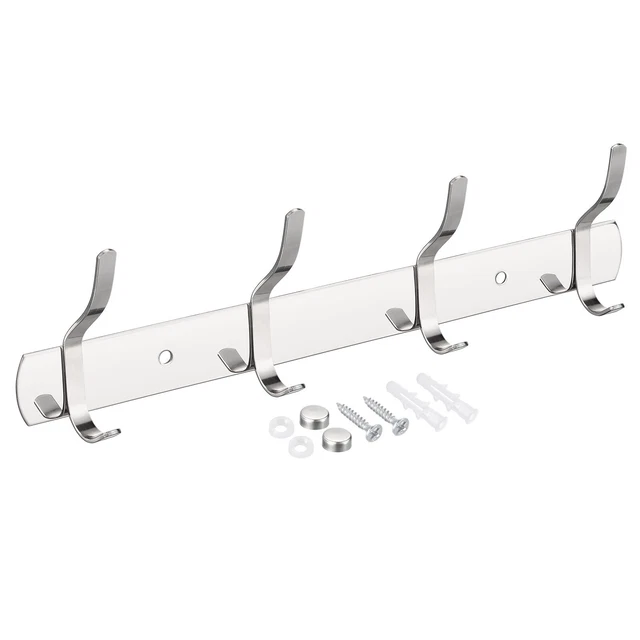 Coat Hook Rack Wall Mounted with 4 Hooks Hook Rail Wall Hangers Silver