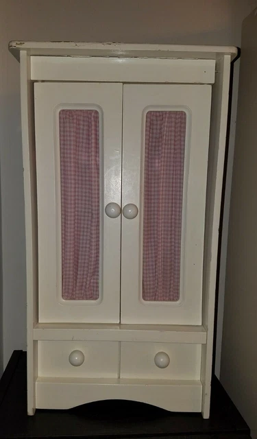 American Girl Doll Size Off White Wood Wardrobe Closet Armoire Includes Hangers