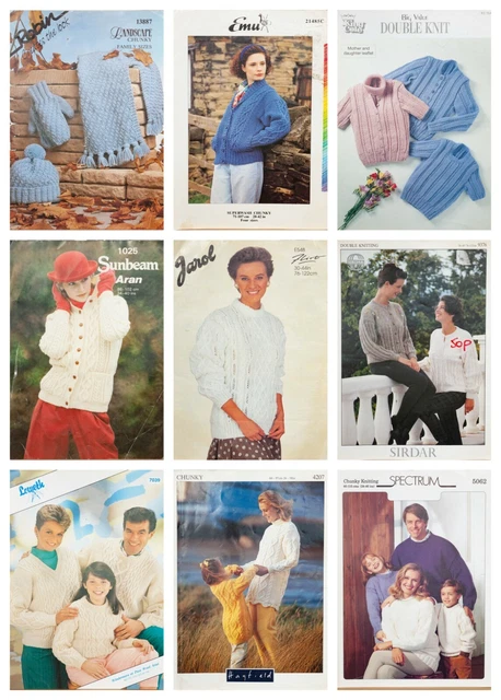 Job Lot 9 Knitting Patterns Sweaters Cardigans Ladies Mens Emu Vintage Bundle