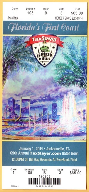 2014 GATOR BOWL Ticket NEBRASKA CORNHUSKERS vs GEORGIA BULLDOGS Football Game