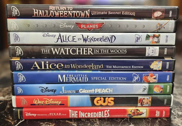Disney DVD's CHOICE The Little Mermaid Alice Wonderland Incredibles Gus Planes