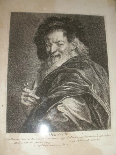 Gravure XVIIème 1692 " DEMOCRITE " d'après Antoine Coypel 1661-1722 Cadre XIXème