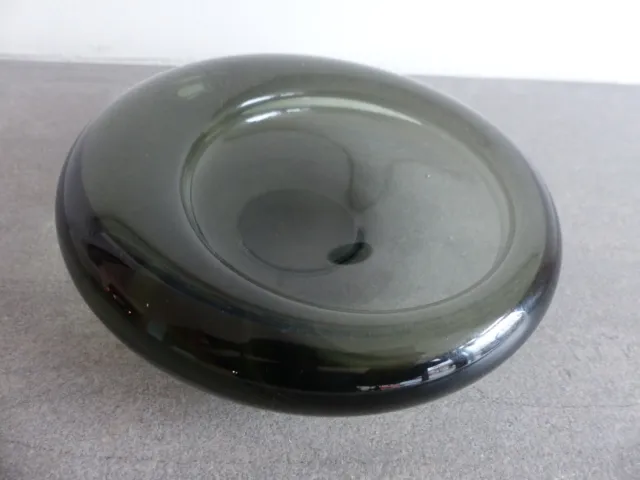 MCM Retro Holmegaard Glass Per Lutken Flint Grey  Round Bowl Signed Vintage