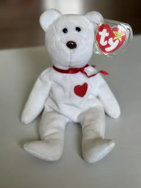 TY Beanie Baby Babies - Valentino  - Bear -  With Tag Error and Brown Nose.