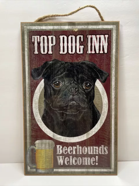 Top Dog Inn “Beerhounds Welcome” - Decorative Pug Wall Plaque 10 in X 16 in USA