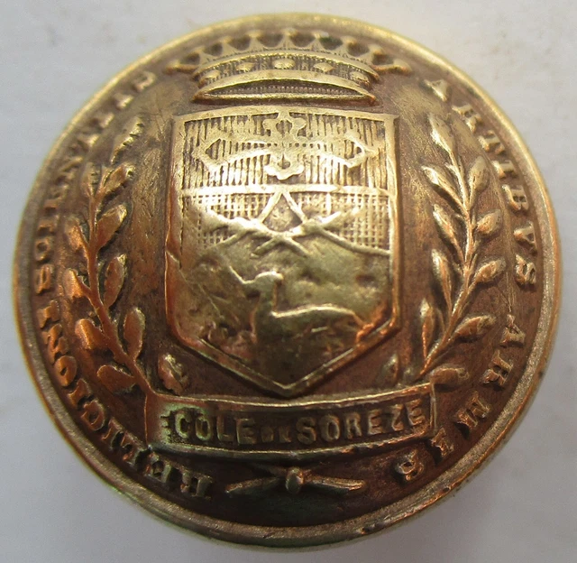 Ancien bouton bombé en métal doré pour l'école militaire de Sorèze, 21  mm