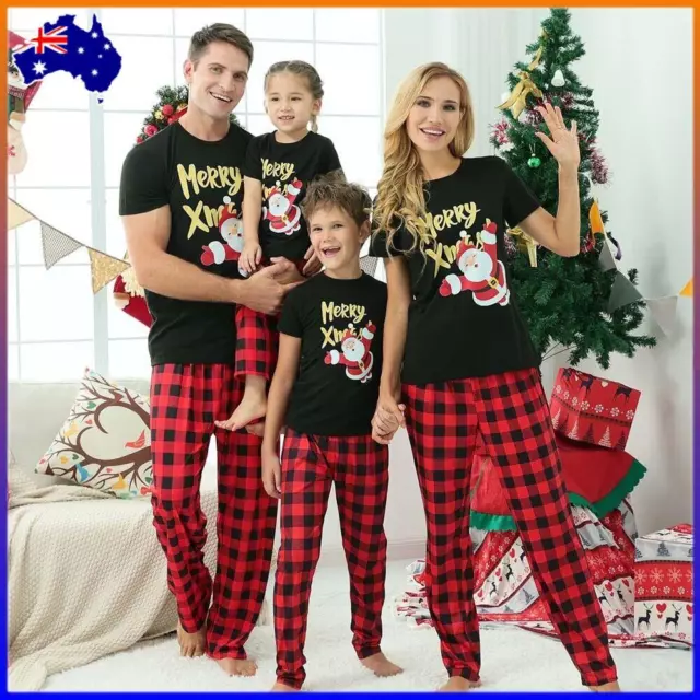 Family Matching Christmas Pyjamas Adult Kids Xmas Tree Nightwear Pajamas PJs Set