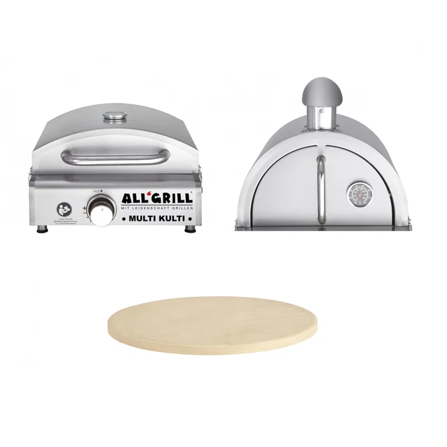 Allgrill MULTI-KULTI Set 3 zündgesichert-Gasgrill+Pizzahaube+Pizzastein Ø 31cm