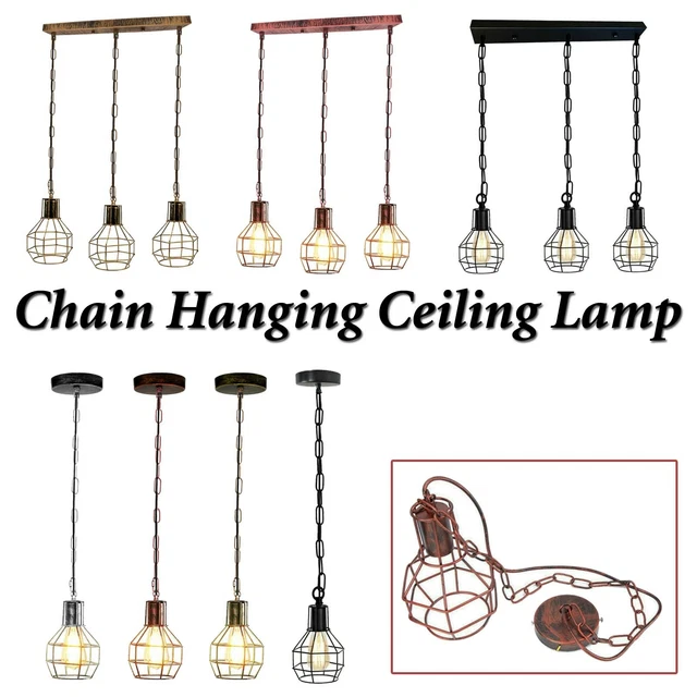 Suspension rétro chaîne de lumière plafonniers suspendus cage en métal abat-jour lumière E27